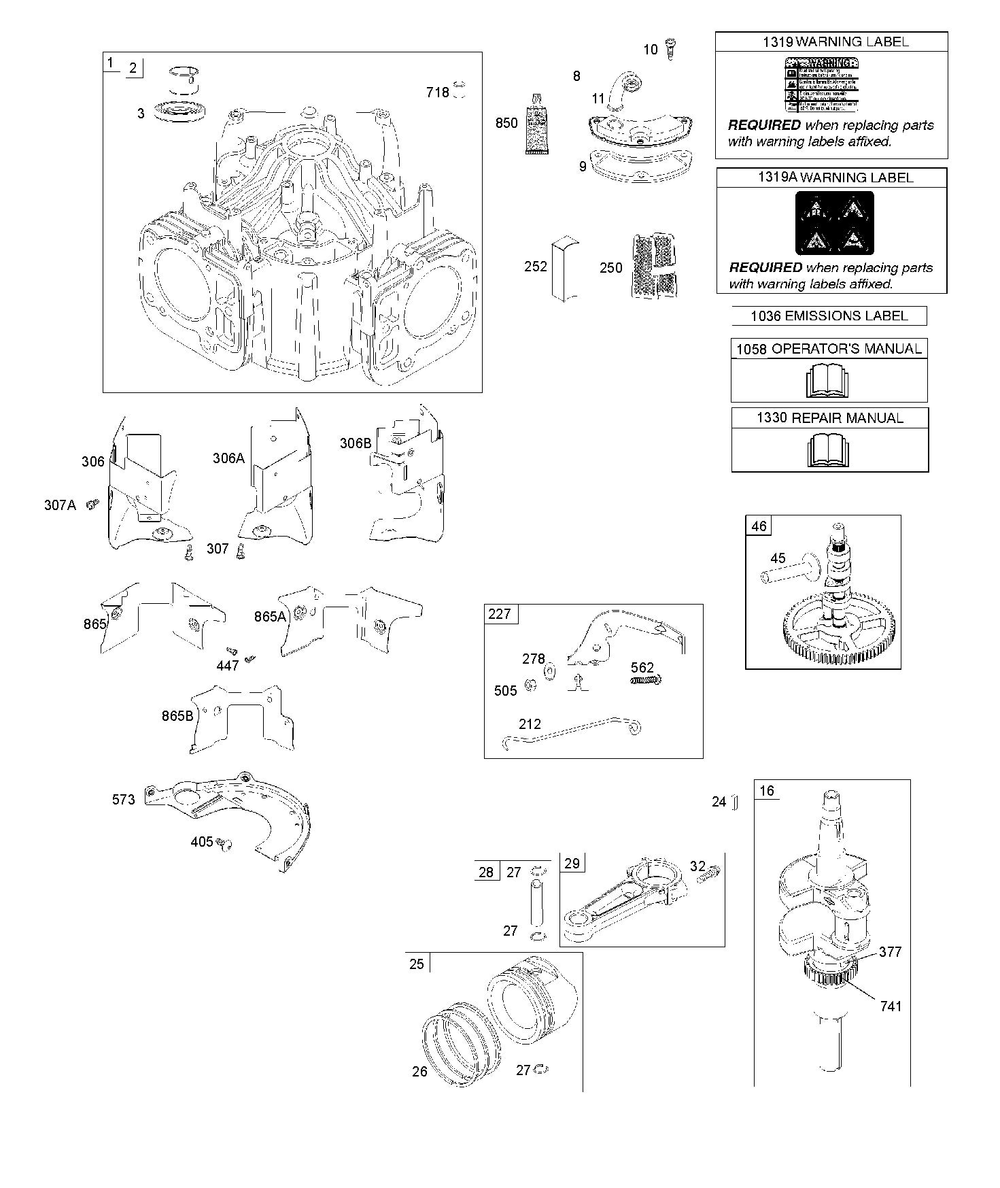 Cylinder, Crankshaft, Camshaft, Air Guides, Piston/Rings/Connecting Rod Diagram and Parts List for 445677-2188-G5  Husqvarna Engine