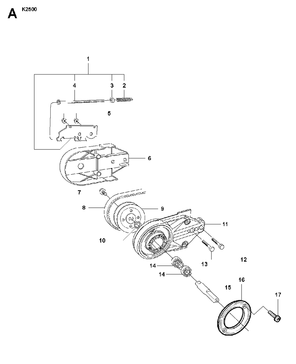 Belt Guard And Pulley Diagram and Parts List for K2500 2007-01 Husqvarna Circular Saw