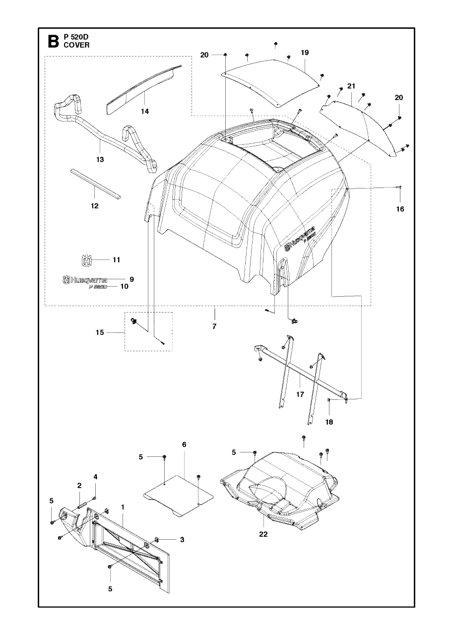 Cover Diagram and Parts List for P520D 20120100001 - 20143999999 Husqvarna Lawn Tractor