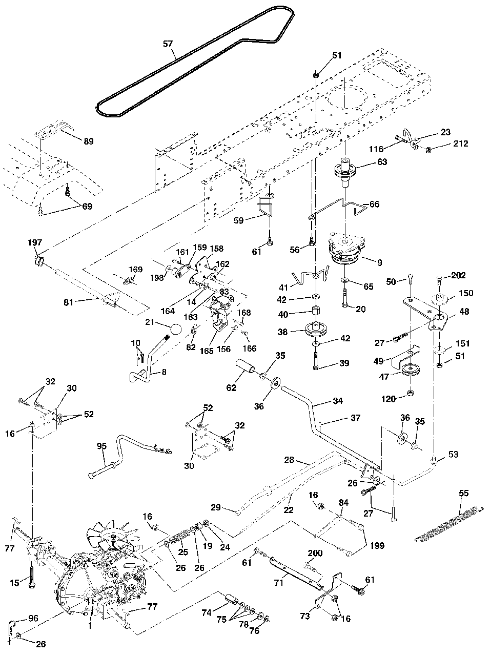 Drive Diagram and Parts List for YTH1542 (954567048-C)(2001-04) Husqvarna Lawn Tractor