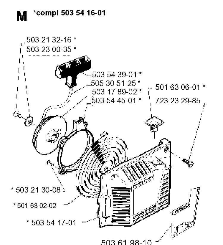 Starter Diagram and Parts List for 262XP 1993-12 Husqvarna Chainsaw