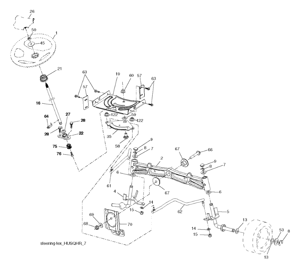 Steering Diagram and Parts List for YTH1842 (917243820)(2017-12) Husqvarna Lawn Tractor