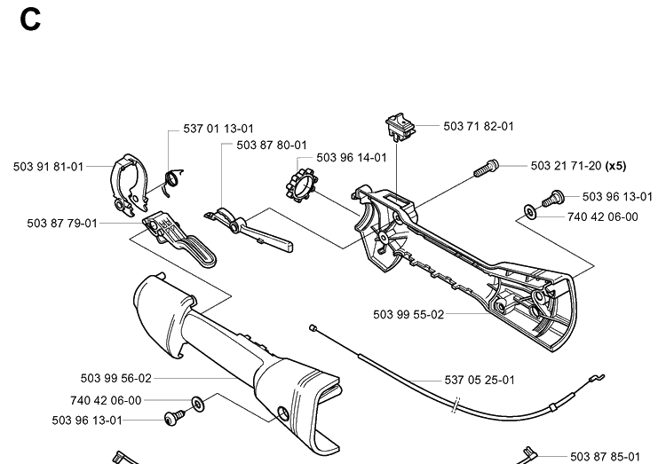Throttle Controls Diagram and Parts List for 326EX 20010900001-20020500000 Husqvarna Edger