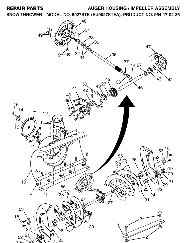 Auger Housing And Impeller Diagram and Parts List for 9027STE (EU9027STEA)(2004-09) Husqvarna Snow Blower