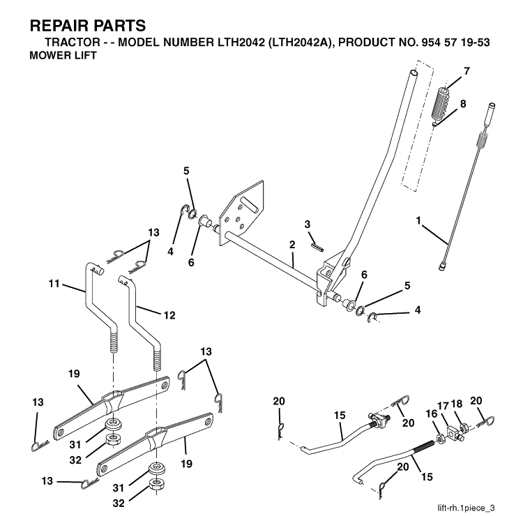 Mower Lift / Deck Lift Diagram and Parts List for LTH2042-LTH2042A 2003-12 Husqvarna Lawn Tractor