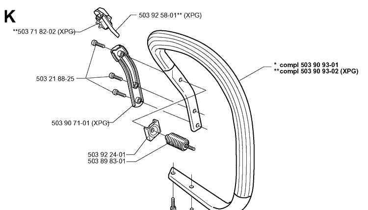 Handle Diagram and Parts List for 346XP 19991000001-20012200000 Husqvarna Chainsaw