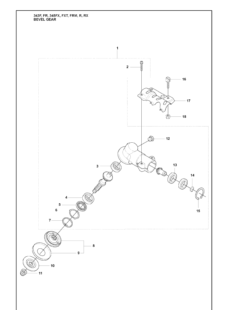 Bevel Gear Diagram and Parts List for 345FR 2008-05 Husqvarna Brush Cutter