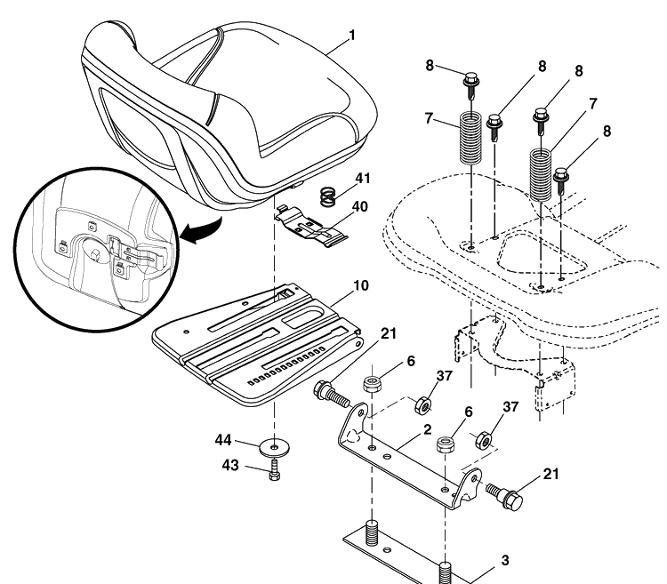 Seat Assembly Diagram and Parts List for LGT2554 (96045001502)(2010-02) Husqvarna Lawn Mower