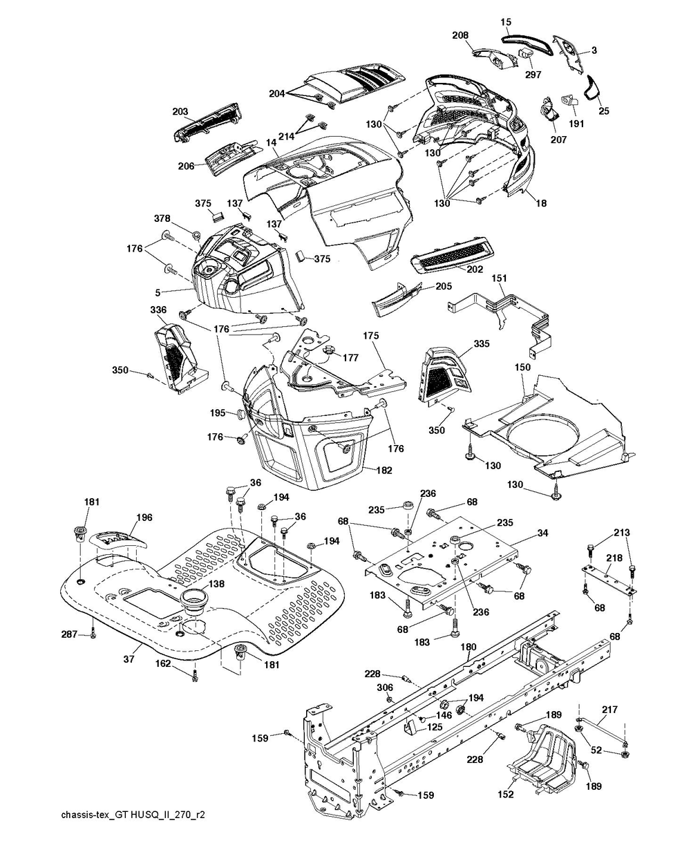 Chassis And Enclosures Diagram and Parts List for YTH2042 2020 Husqvarna Lawn Tractor