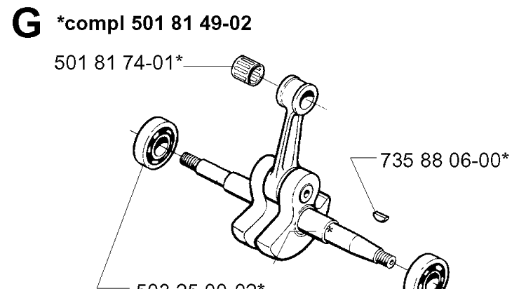 Crankshaft Diagram and Parts List for 394XP 19980900001-Current Husqvarna Chainsaw