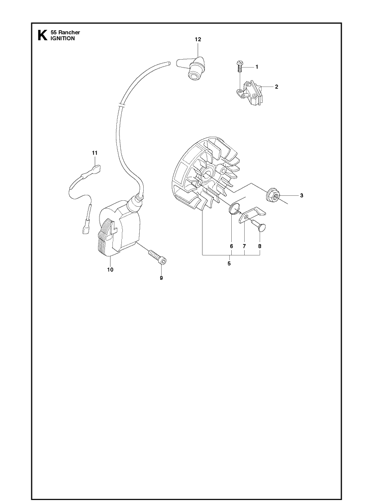 Ignition System Diagram and Parts List for 55 (RANCHER)(20101400001-Current) Husqvarna Chainsaw