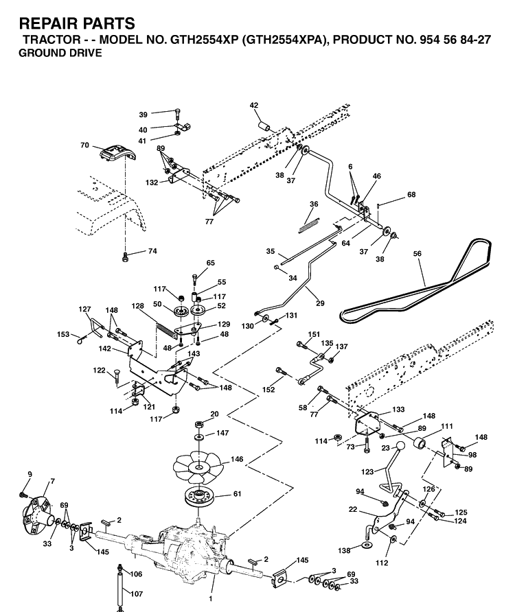 Drive Diagram and Parts List for GTH2554XP-GTH2554XPA 2004-08 Husqvarna Lawn Tractor