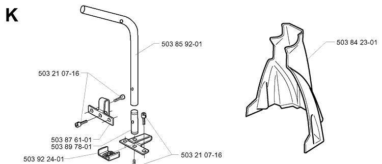 Handle Diagram and Parts List for 225B 20012200001-Current Husqvarna Leaf Blower / Vacuum