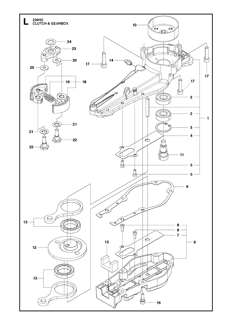 Clutch And Oil Pump Diagram and Parts List for 226HD60S (967279801)(20180500001-Current) Husqvarna Hedge Trimmer