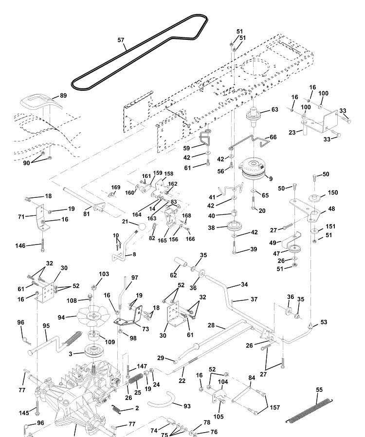 Drive Diagram and Parts List for LTH130 (954140005F)(1998-07) Husqvarna Lawn Mower