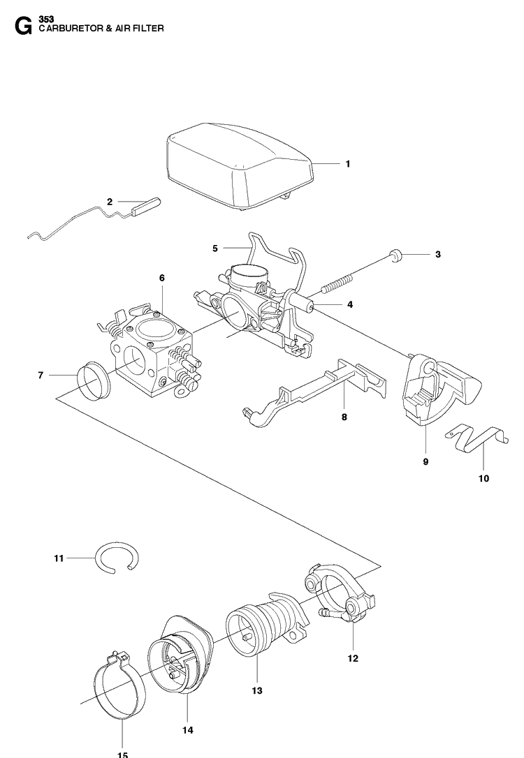 Carburetor Air Filter Diagram and Parts List for 353 2011-01 Husqvarna Chainsaw