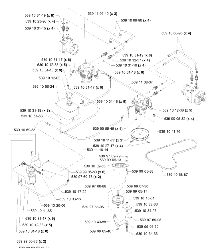 Hydraulic Assembly (Te) Diagram and Parts List for IZ4217 (968999254)(2005-03) Husqvarna Lawn Mower