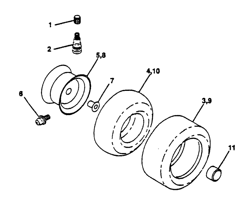 Wheels And Tires Diagram and Parts List for LT125 (954000772-A)(1994-01) Husqvarna Lawn Tractor