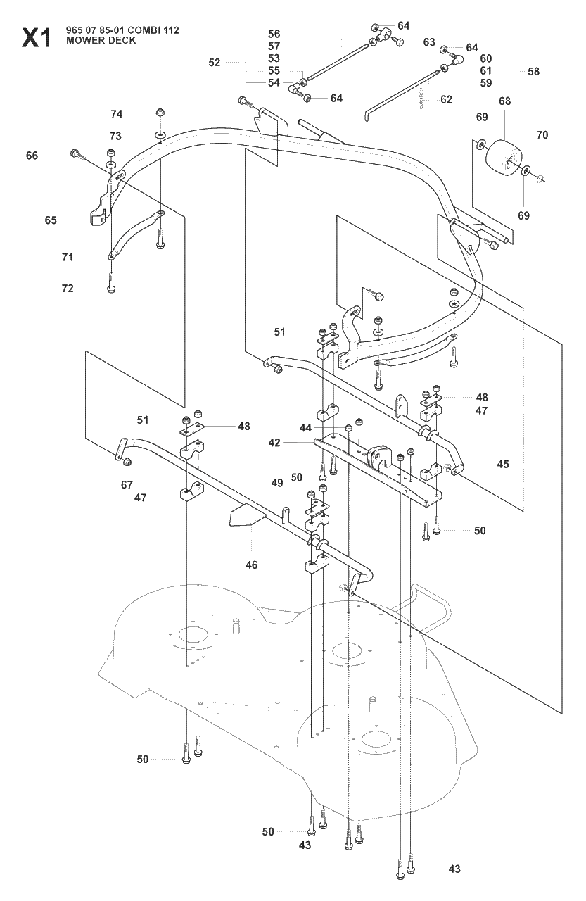 Mower Deck / Cutting Deck 2 Diagram and Parts List for R175 (965104901)(2008-06) Husqvarna Lawn Tractor
