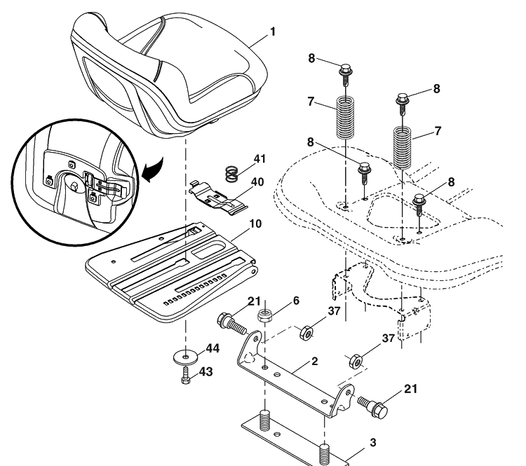 Seat Diagram and Parts List for PB195H42LT (96042003602)(2008-01) Husqvarna Lawn Mower