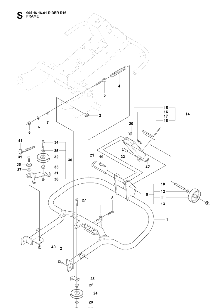 Frame Diagram and Parts List for RIDER16 (965161601)(2007-06) Husqvarna Lawn Mower