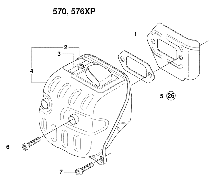 Muffler Diagram and Parts List for 570EPA 2009-01 Husqvarna Chainsaw