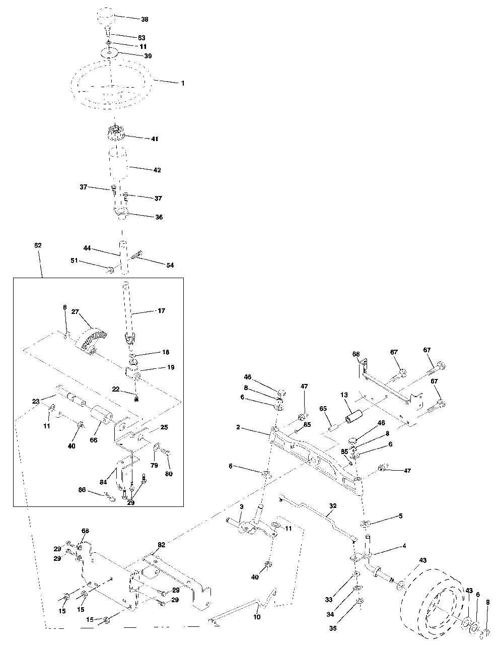 Steering Assembly Diagram and Parts List for CT130 (954170017-C)(2000-02) Husqvarna Lawn Tractor