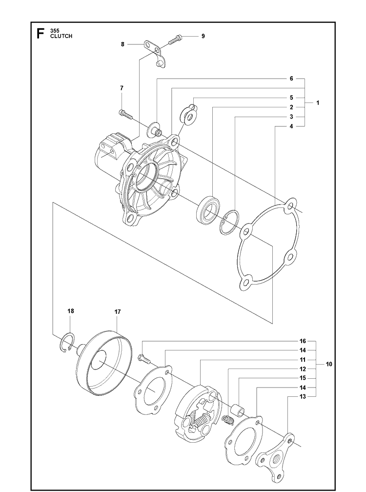 Clutch 2 Diagram and Parts List for 355FX  Husqvarna Brush Cutter
