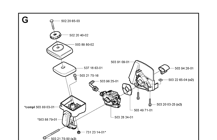 Air Filter Diagram and Parts List for 123L  Husqvarna Edger