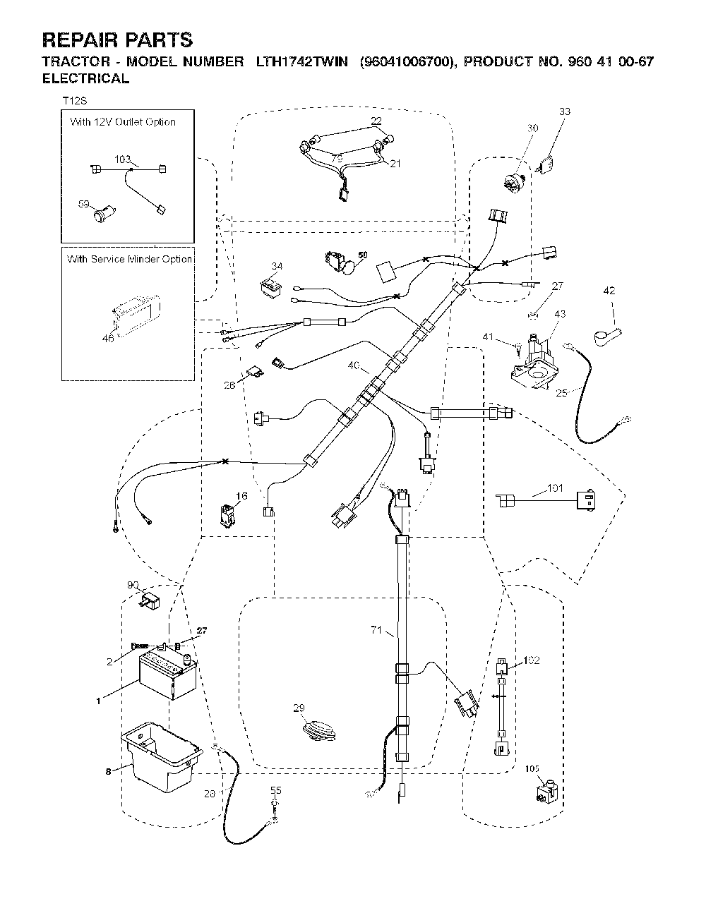 Electrical Diagram and Parts List for LTH1742TWIN (96041006700)(2008-01) Husqvarna Lawn Tractor