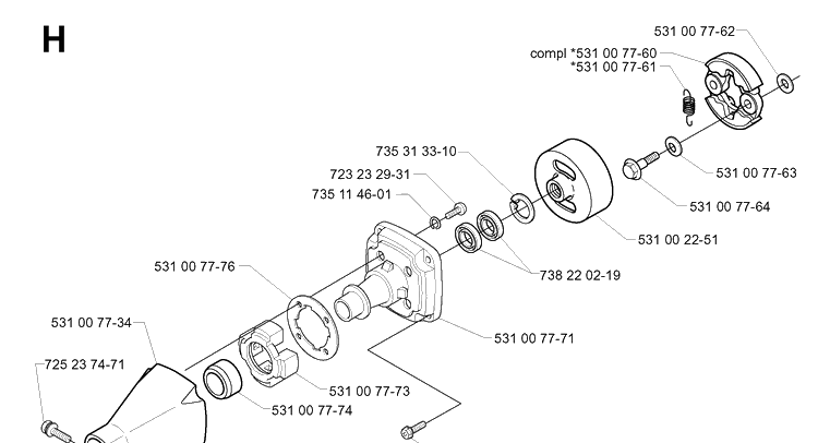 Clutch Diagram and Parts List for 142R 19994000001-20001900000 Husqvarna Brush Cutter