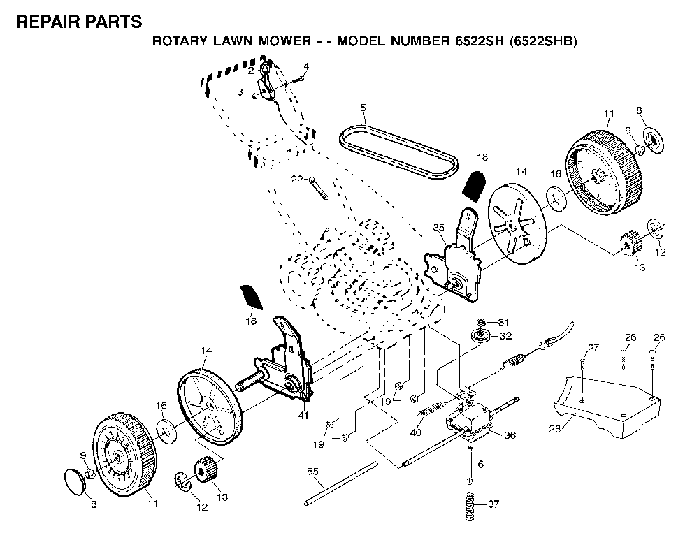 Repair Parts Diagram and Parts List for 6522SHB (954222718, 532702511)(2001-10) Husqvarna Lawn Mower