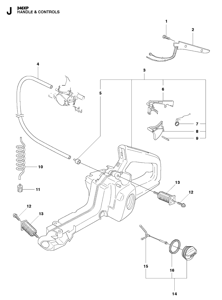 Handle Controls Diagram and Parts List for 346XP 2011-01 Husqvarna Chainsaw