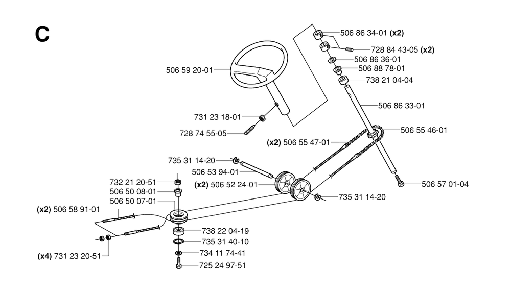 Steering Diagram and Parts List for R15C (965070501)(2006-01) Husqvarna Lawn Tractor