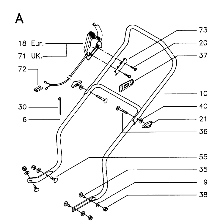 Handle And Controls Diagram and Parts List for 46EL ROYAL Husqvarna Lawn Mower