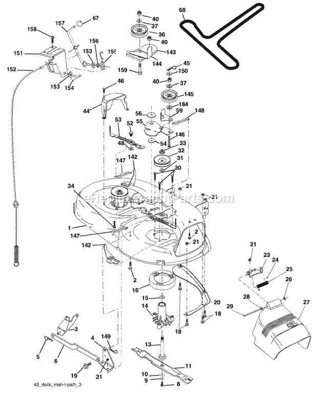 Mower Deck Diagram and Parts List for WET17H42STA 2003 Husqvarna Lawn Tractor