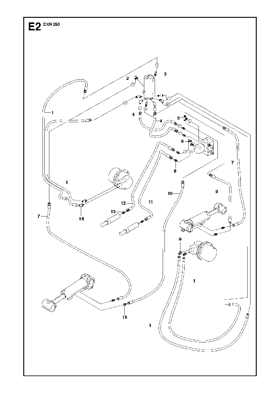 Hydraulic Hoses Under Carriage Diagram and Parts List for DXR250 (11)(2010-09) Husqvarna Demolition Hammer