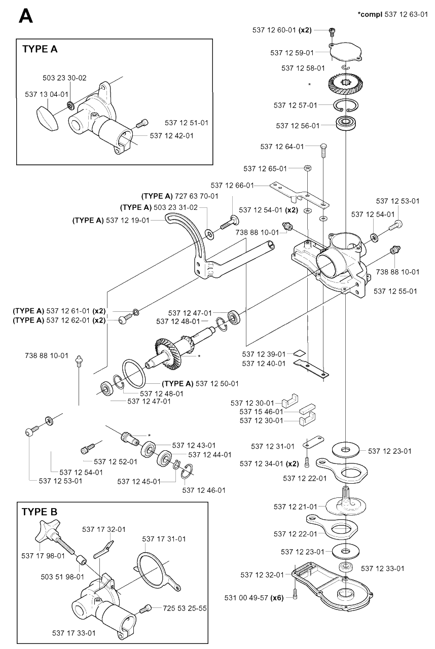 Gear Housing Diagram and Parts List for 325HDA55X 20011800001 - 20040100000 Husqvarna Hedge Trimmer