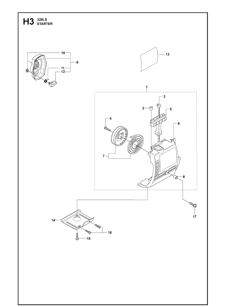 Starter Diagram and Parts List for 326LDX 20091800001-Current Husqvarna Edger