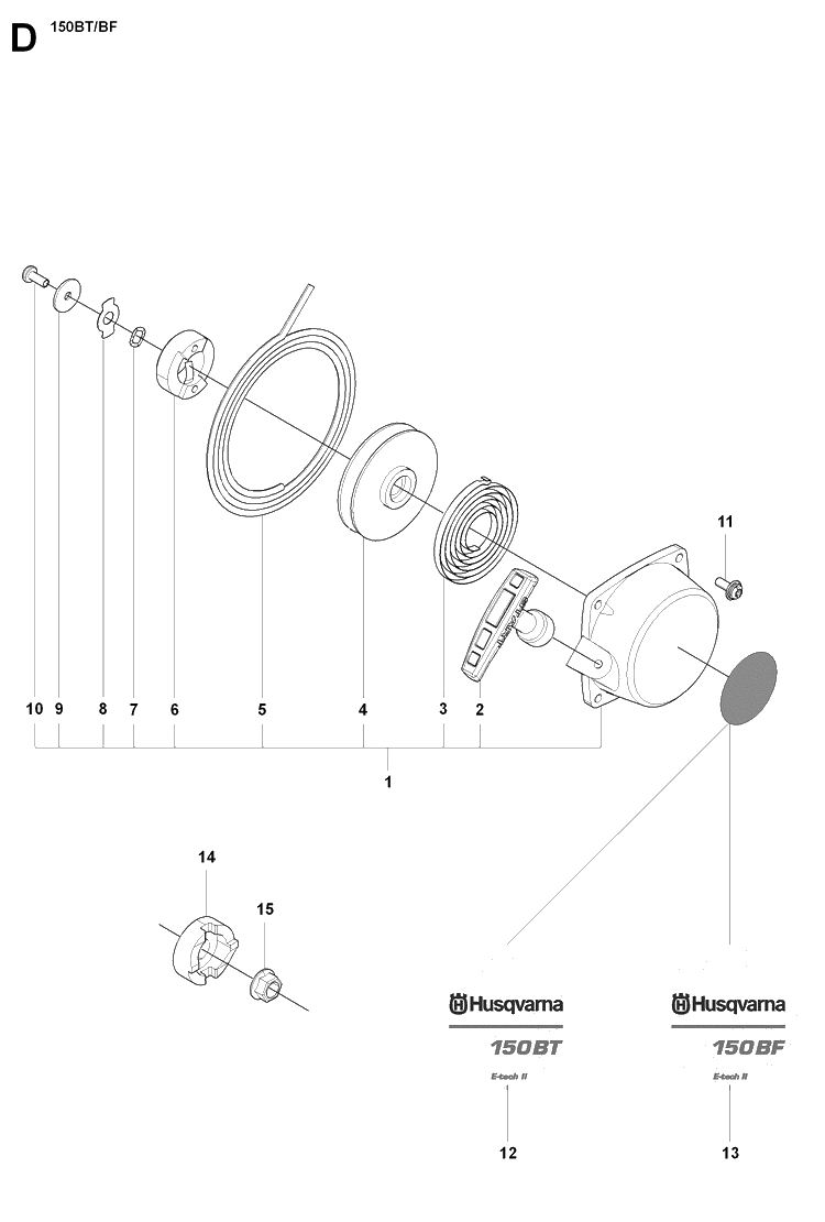 Starter Diagram and Parts List for 150BF 20071800001-20084000000 Husqvarna Leaf Blower / Vacuum