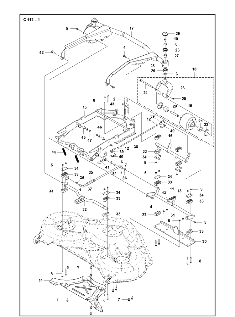44 Inch/112cm Cutting Deck 3 Diagram and Parts List for C112 (R400SERIES)(2019-01) Husqvarna Lawn Mower