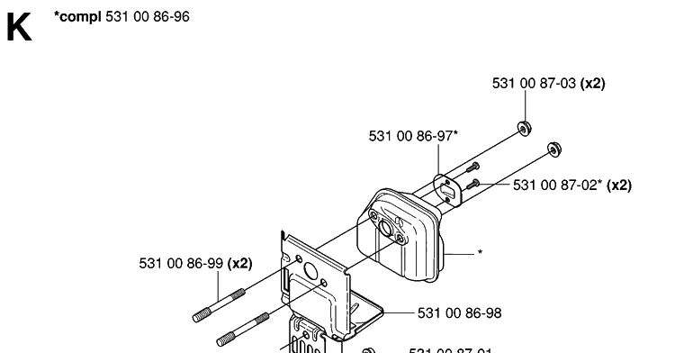 Muffler Diagram and Parts List for 324HDA55 (X-SERIES)(20053600001-Current) Husqvarna Hedge Trimmer