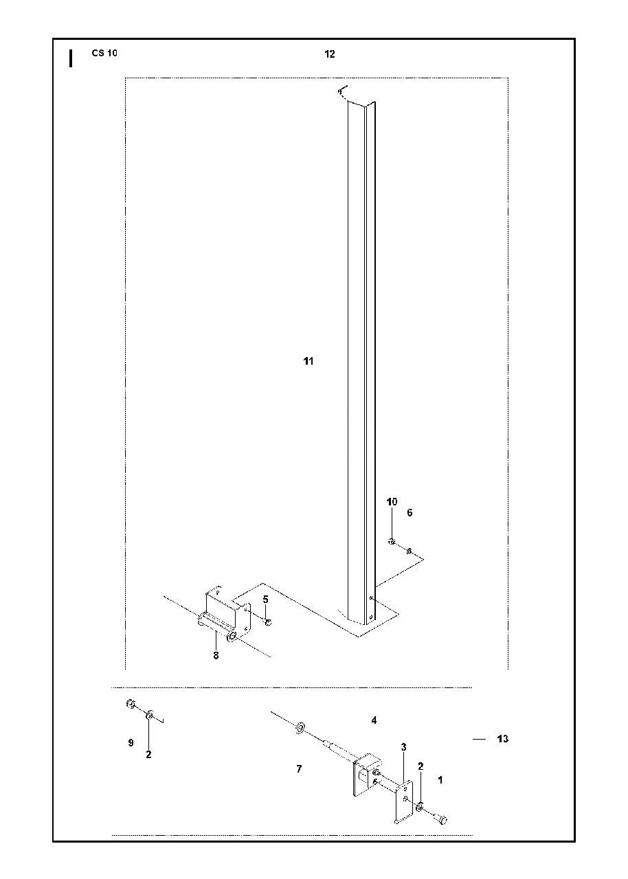 Cover With Bracket Diagram and Parts List for CS10 2012-11 Husqvarna Circular Saw
