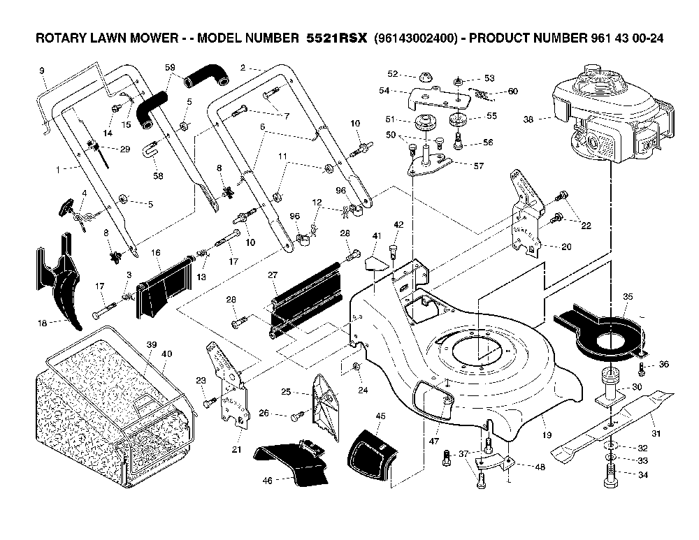 Repair Parts Diagram and Parts List for 5521RSX (96143002400, 961430024)(2007-01) Husqvarna Lawn Mower