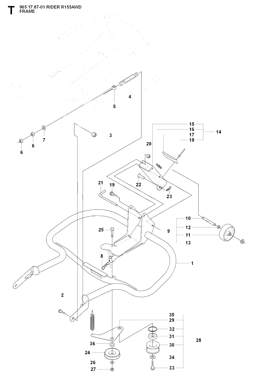Frame Diagram and Parts List for R155AWD (965178701)(2007-03) Husqvarna Lawn Tractor