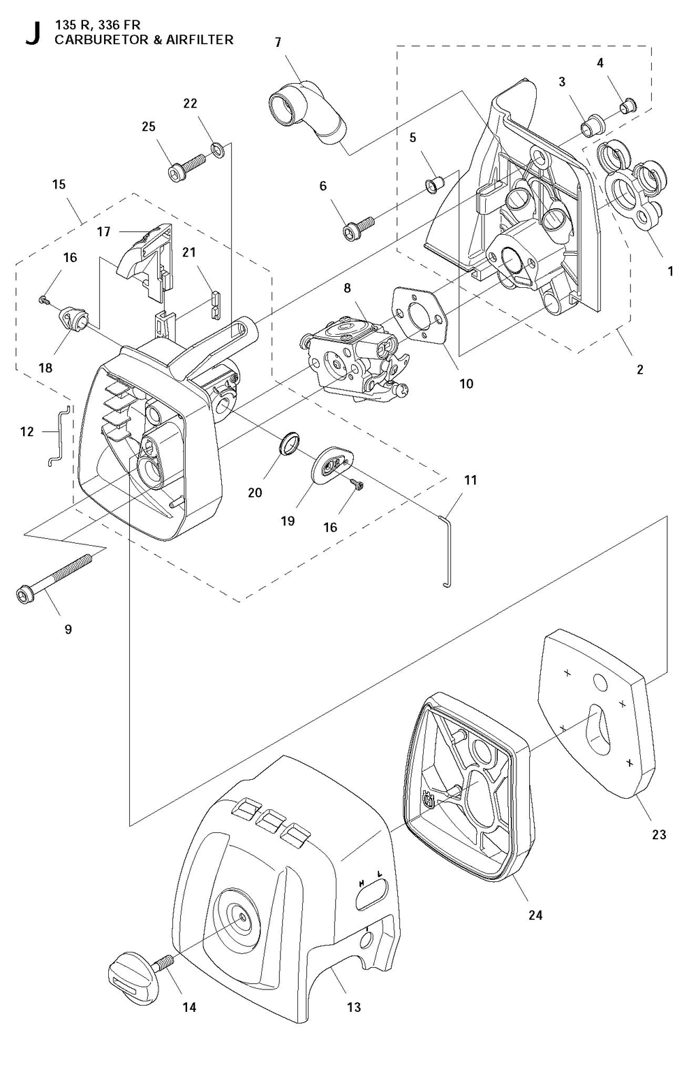 Carburetor And Air Filter Diagram and Parts List for 336RK  Husqvarna Brush Cutter