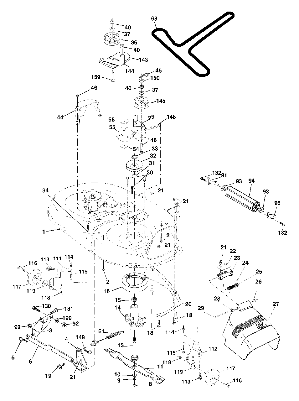 Mower Deck Diagram and Parts List for YTH1542 (954567048-D)(2001-11) Husqvarna Lawn Tractor
