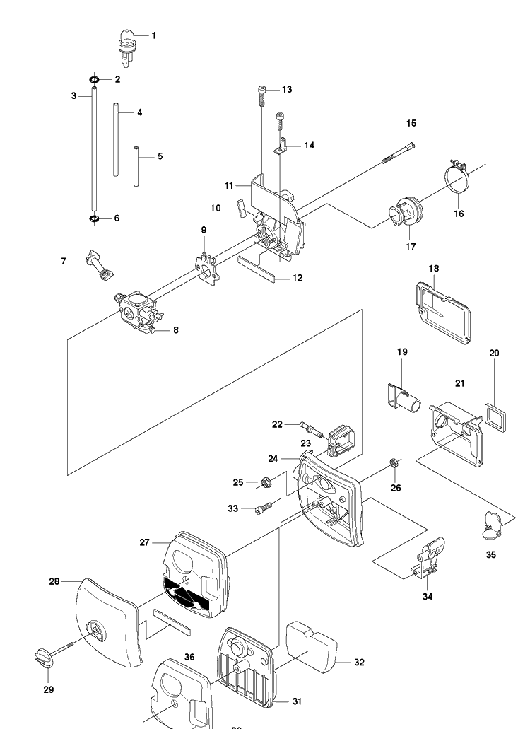 Air Filter Diagram and Parts List for 345RX 20103600001-20144899999 Husqvarna Brush Cutter