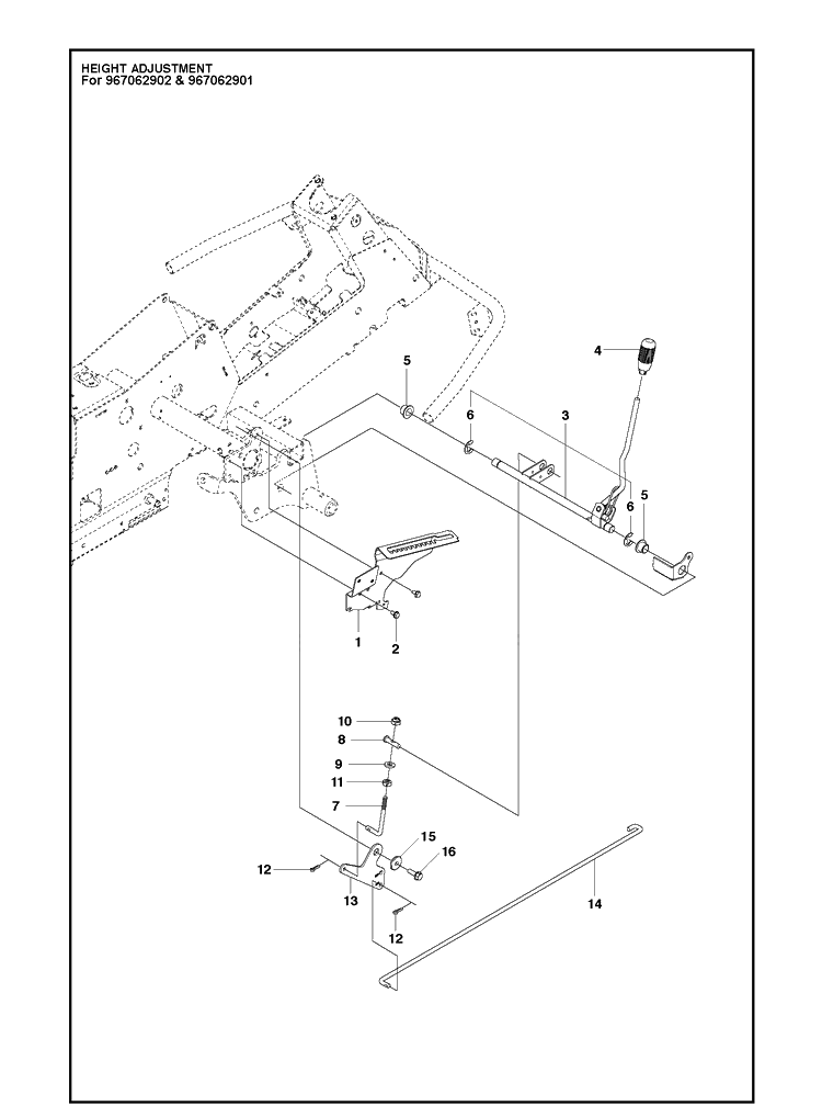 Height Adjustment Diagram and Parts List for R214T  Husqvarna Lawn Mower