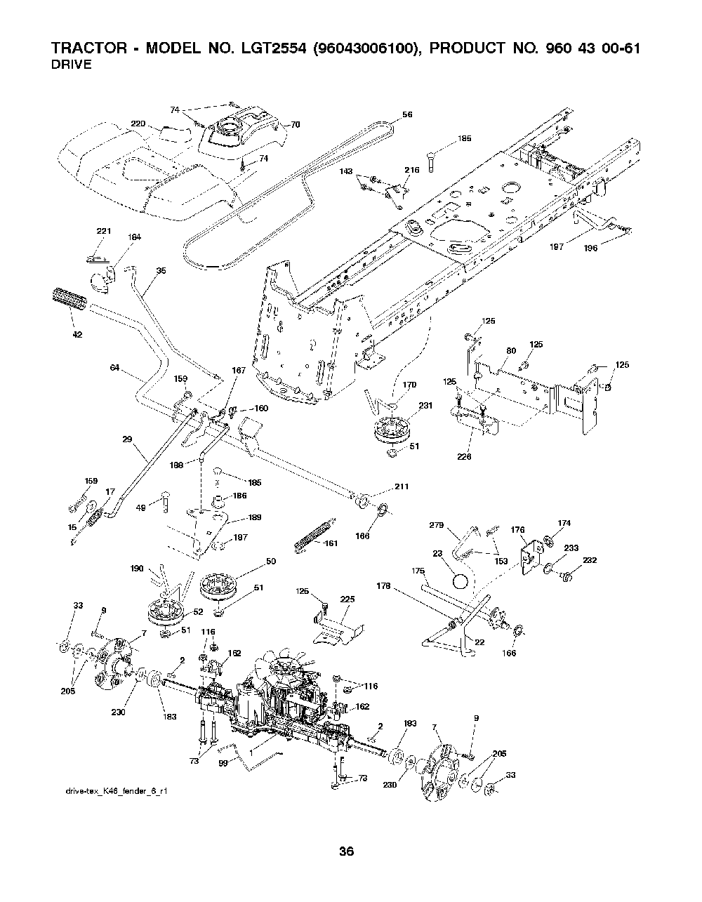 Drive Diagram and Parts List for LGT255496043006100 2008-12 Husqvarna Lawn Tractor